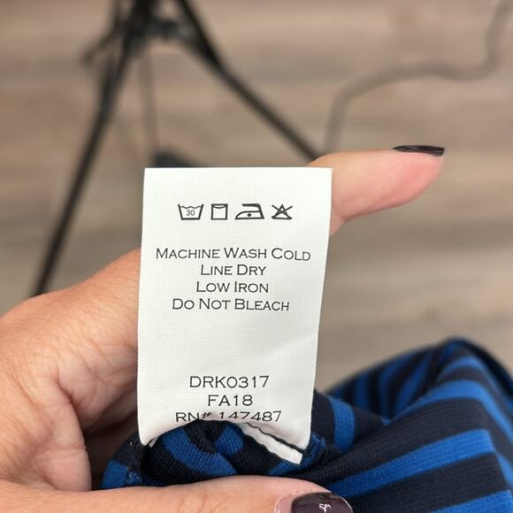 Draper James Blue and Black Striped Long Sleeve Ruffle Hem Dress Size XS - Picture 8 of 9